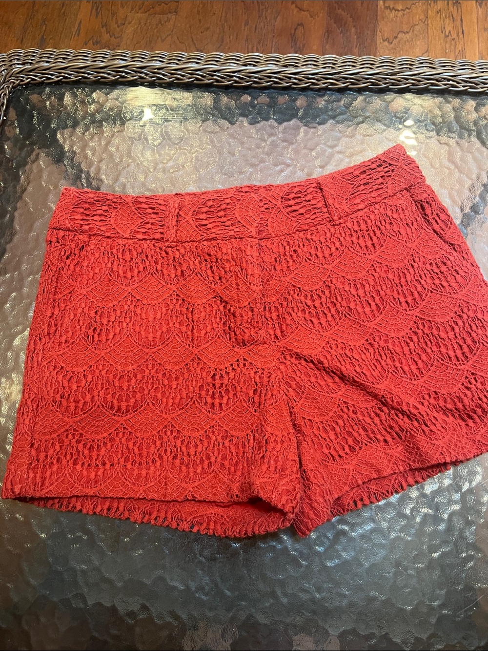 LOFT Red Crochet High-Waist Shorts